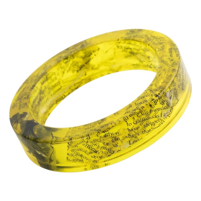 John Galliano Yellow Acrylic Resin Bracelet Bangle with Newspaper Inclusions For Sale