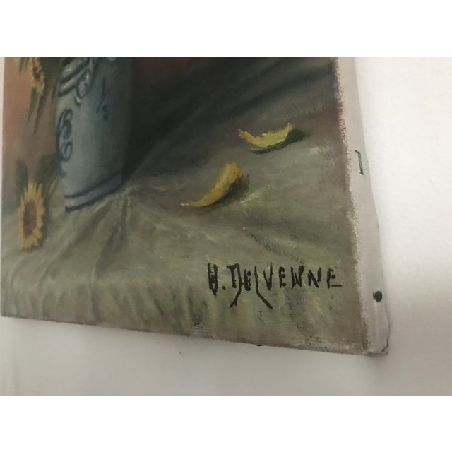 Sunflowers in a Ceramic Vase, Oil Painting on Canvas For Sale - Image 13 of 17