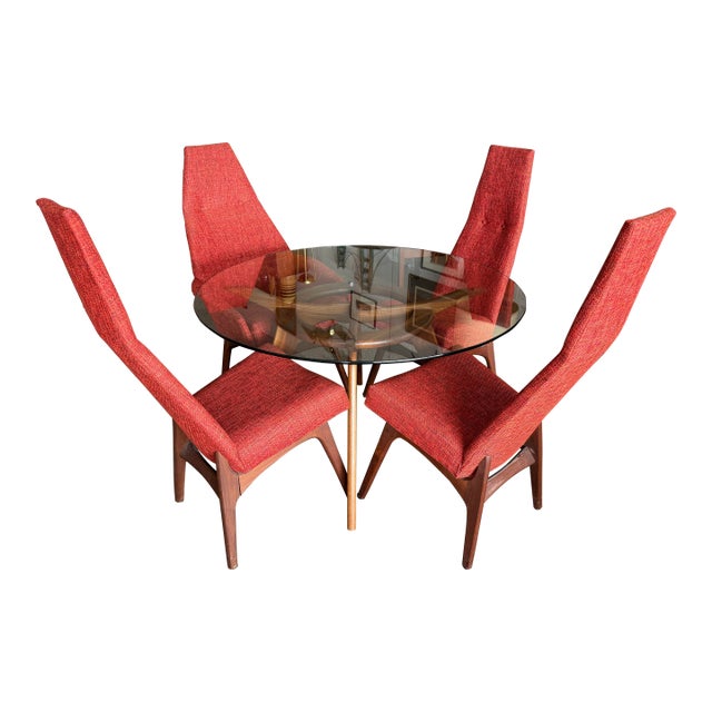 1960s Mid Century Modern Walnut Compass Dining Set by Adrian Pearsall for Craft Associates - Set of 5 For Sale