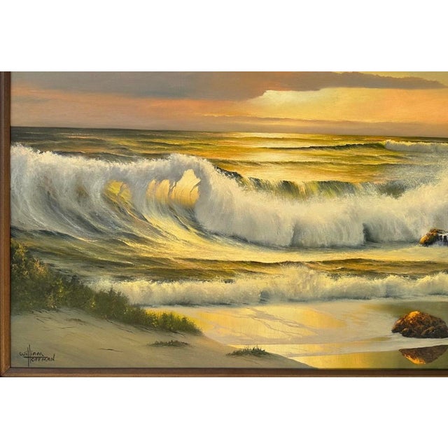 Listed Artist William Hoffman X Large Gold Gilt Framed Sunset Seascape 1970 For Sale - Image 12 of 18