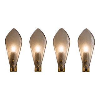 Designer Gray Sanded Leaf Murano Glass Wall Sconces, Contemporary Set of 4 For Sale