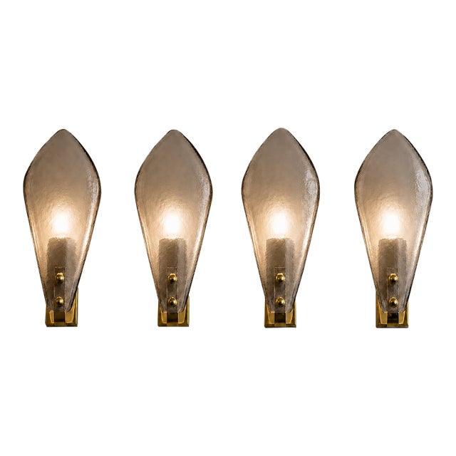 Designer Gray Sanded Leaf Murano Glass Wall Sconces, Contemporary Set of 4 For Sale