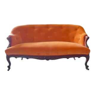 19th Century Victorian Style Peach Upholstered Settee For Sale