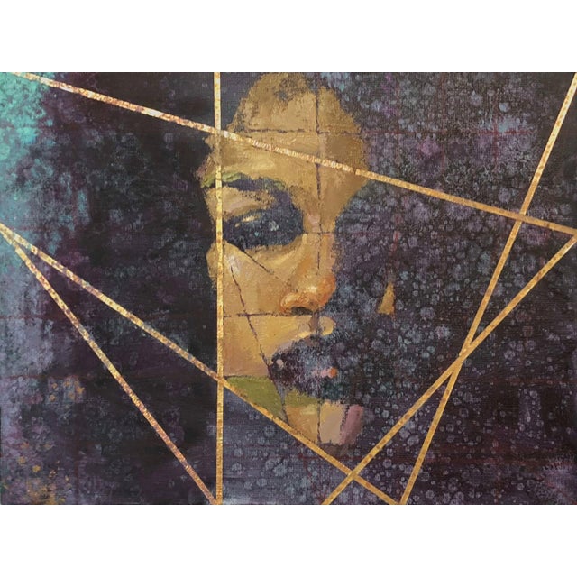 Copper Venus by Lisa Fricker | Oil & Copper On Canvas Panel Portrait of a woman's face with abstract lines For Sale - Image 4 of 5