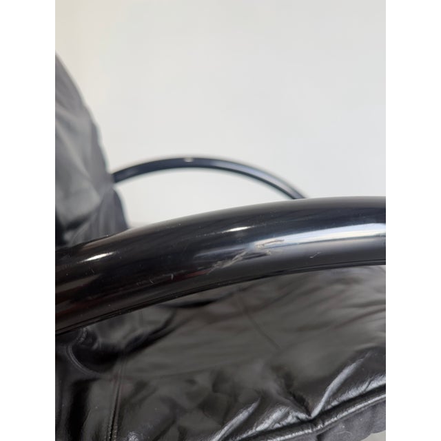 Post Modern Black Tubular Metal and Leather Rocker Attrb Les Amisco Canada c.1980's For Sale - Image 9 of 9