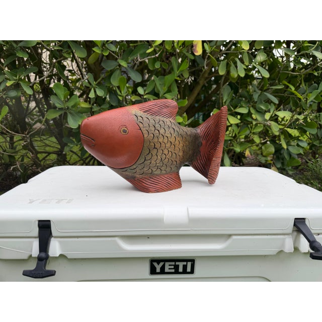 Contemporary Vintage Hand-Carved Folk Art Fish Sculpture For Sale - Image 3 of 12