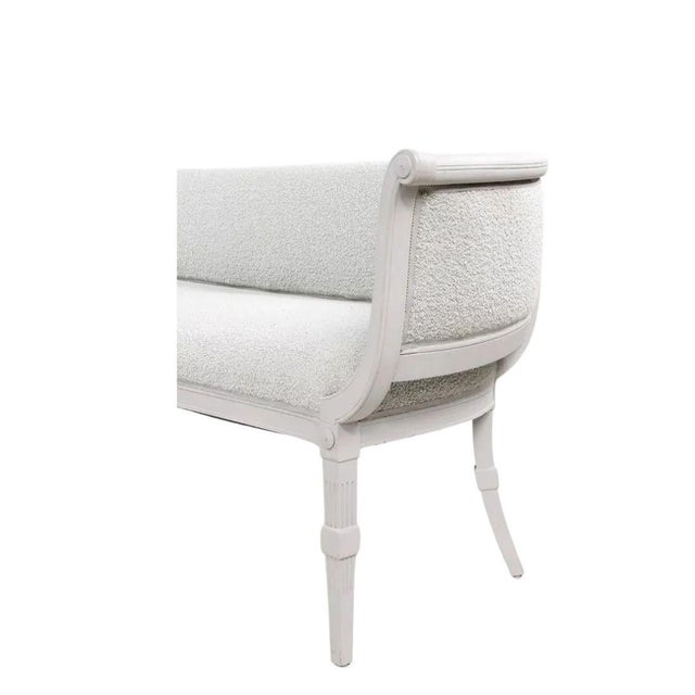 Gustavian (Swedish) Swedish Gustavian Style Painted and Curved Back Settee With Boucle Fabric For Sale - Image 3 of 5