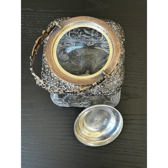 Silver William Comyns & Sons Intaglio Cut Glass & Silver Biscuit Jar 1900, London For Sale - Image 8 of 10