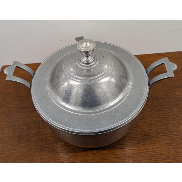 Mid-Century Modern 1960s Wilton Armetale Plough Tavern Hollowware Satin Pewter Soup Tureen Lid & Ladle For Sale - Image 3 of 6