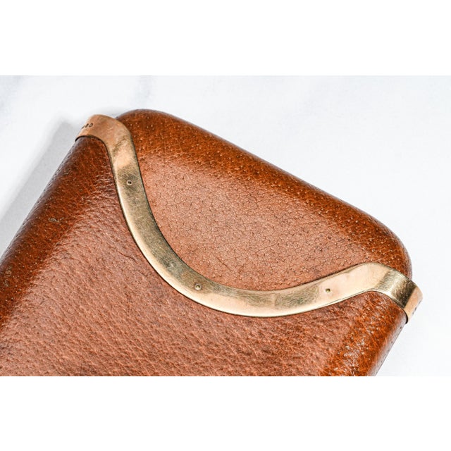 Art Deco Superb Large Asprey & Co. Antique Art Deco Leather 9kt Gold Cigar Case Tobacciana For Sale - Image 3 of 16