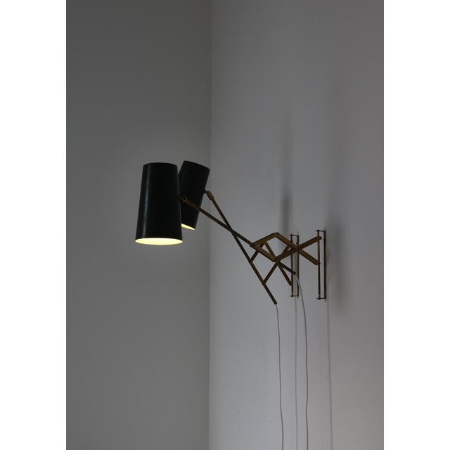 Scandinavian Modern Brass Lamps with Green Shades attributed to T.H. Valentiner, 1960s, Set of 2 For Sale - Image 13 of 18