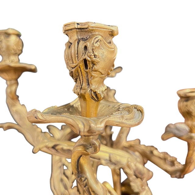 Bronze Antique FrenchRococo Gilded Bronze Pair of Candelabras For Sale - Image 8 of 8