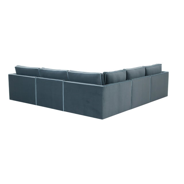 Willow Misty Blue with Pale Blue Piping Modular 5-Piece Performance Velvet L Sectional For Sale - Image 4 of 7