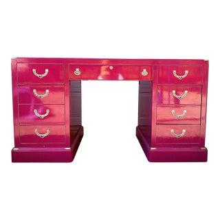 Vintage National of Mt Airy Lacquered Faux Bamboo Campaign Desk For Sale