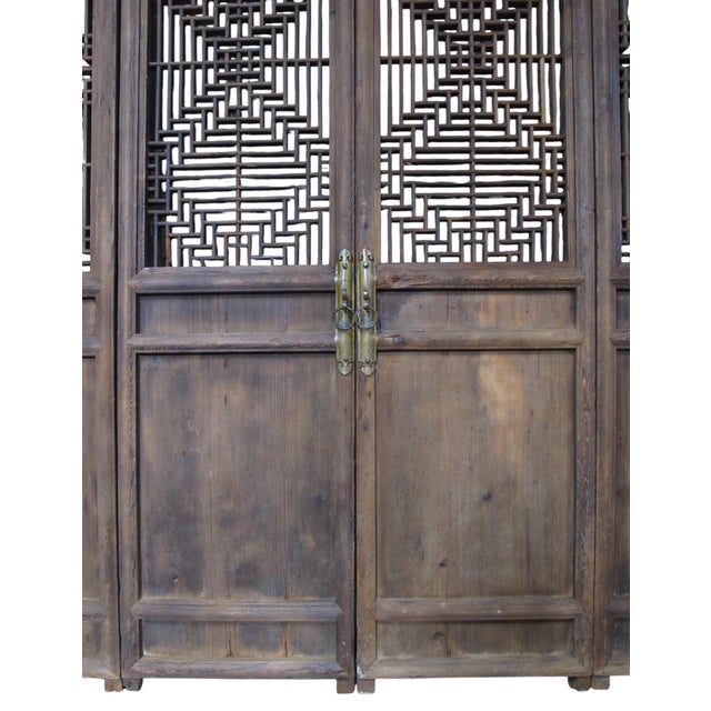 Brown Antique Chinese 4 Panel Lattice Wood Screen Doors For Sale - Image 8 of 15