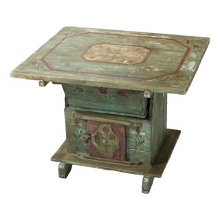 Hand Painted Scandinavian Green Antique Bread Making Table With Drawers and Cabinet For Sale