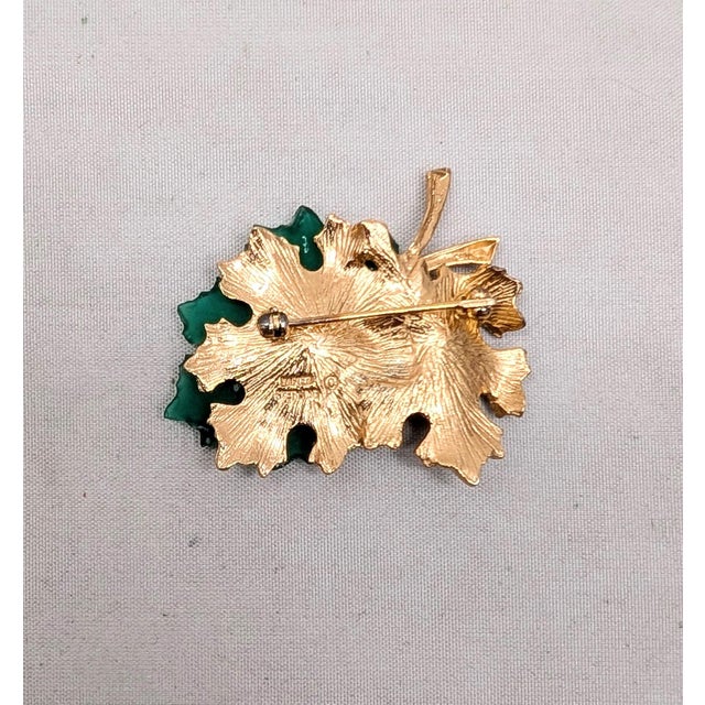 Vintage Signed Napier Goldtone Over Sterling & Green Glass Leaves Brooch For Sale In Philadelphia - Image 6 of 6