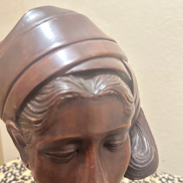 Vintage Art Deco Balinese Woman Bust – Hand-Carved Mahogany Wood Sculpture For Sale - Image 10 of 11