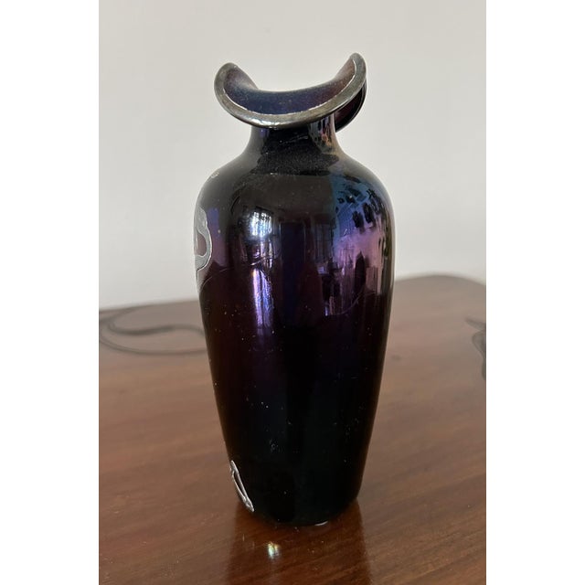 Iridescent Glass Soliflore Vase with Sterling Overlay For Sale - Image 3 of 16