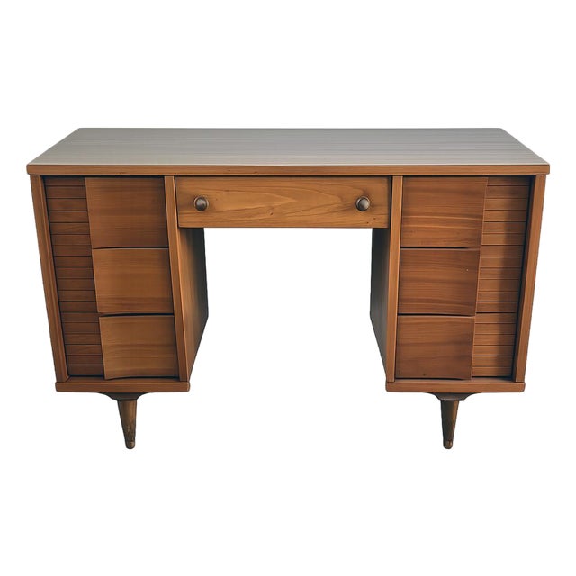 Mid Century Modern Desk by Johnson Carper Retro MCM 7 Drawer Walnut Desk For Sale