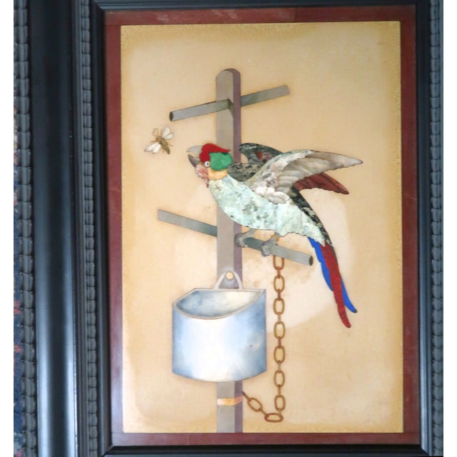 Stone Exceptioal Large Pietra Dura (Pietra Dure) Parrot on a Perch Trying to Catch a Fly - Italian, Vintage or Older. For Sale - Image 7 of 13