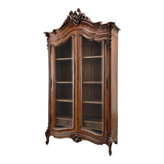 19th Century French Louis XV Walnut Display Armoire For Sale