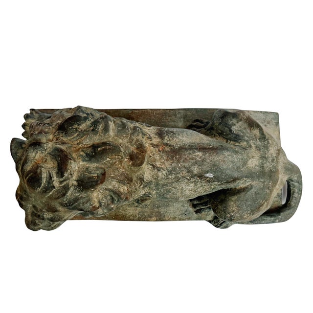 Grand Scale Vintage Continental European Patinated Bronze Recumbent Lions - Pair For Sale - Image 10 of 18