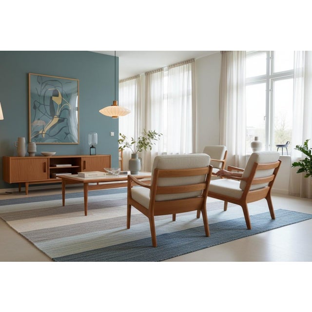 Senator Lounge Chair in Teak with Upholstered Cushions in Beige Wool Fabric by Ole Wanscher from Poul Jeppesens Møbelfabrik, 1960s For Sale - Image 6 of 13