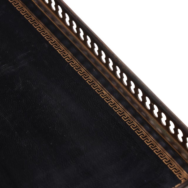 French French Leather and Brass Two-Tier Table in the Manner of Maison Jansen, C. 1950 For Sale - Image 3 of 8