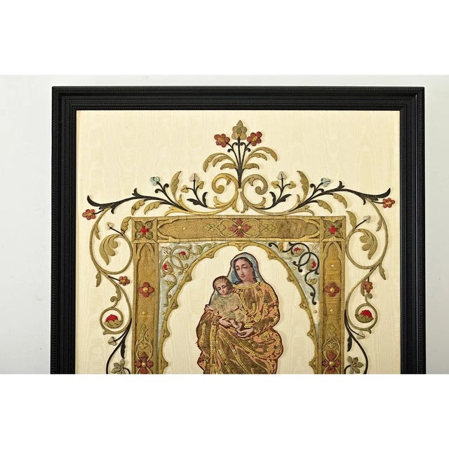 French 19th Century Framed Embroidery of the Madonna & Child For Sale In Baton Rouge - Image 6 of 12