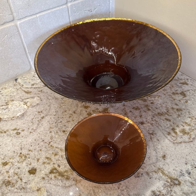 Vintage Modern Wedgwood Topaz / Amber Glass Fruit Bowls For Sale - Image 9 of 12