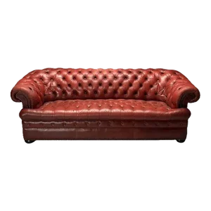 Georgian, Chesterfield Sofa, Tufted, Red Distressed Leather, Bun Feet, 2000s