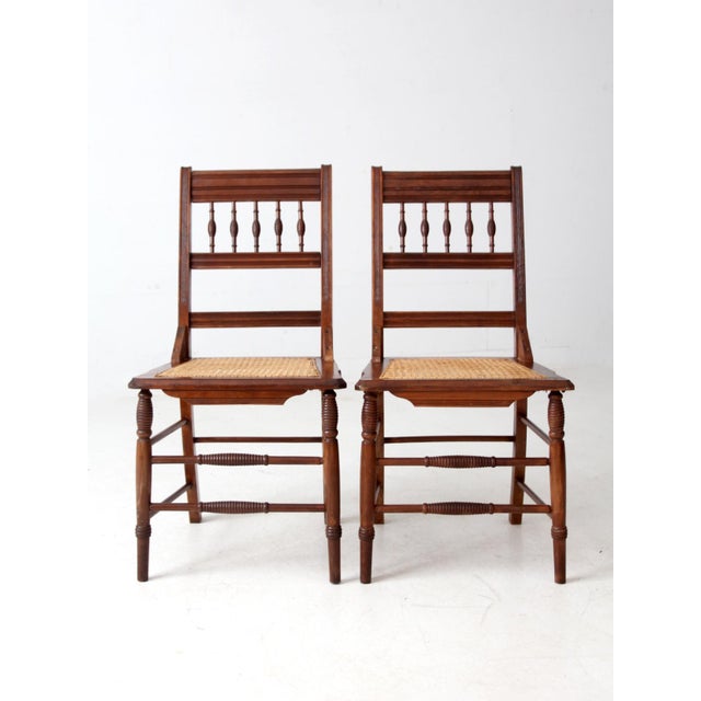 Antique Eastlake Side Chairs With Cane Seats Pair For Sale - Image 4 of 13