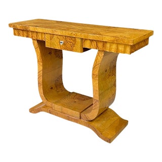 Italian Art Deco Style Burl Wood Console Table For Sale