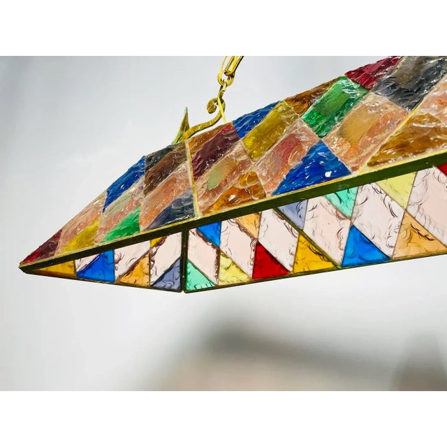 Wrought Iron & Hammered Glass Chandelier by Longobard, Italy, 1970s For Sale In Los Angeles - Image 6 of 13