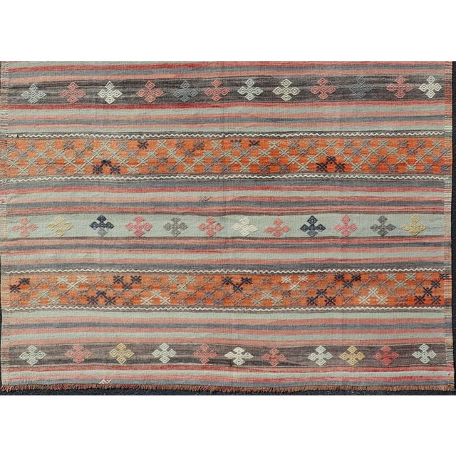 Mid 20th Century Turkish Kilim Vintage Rug With Assorted Stripe Design in a Variety of Colors For Sale - Image 9 of 13