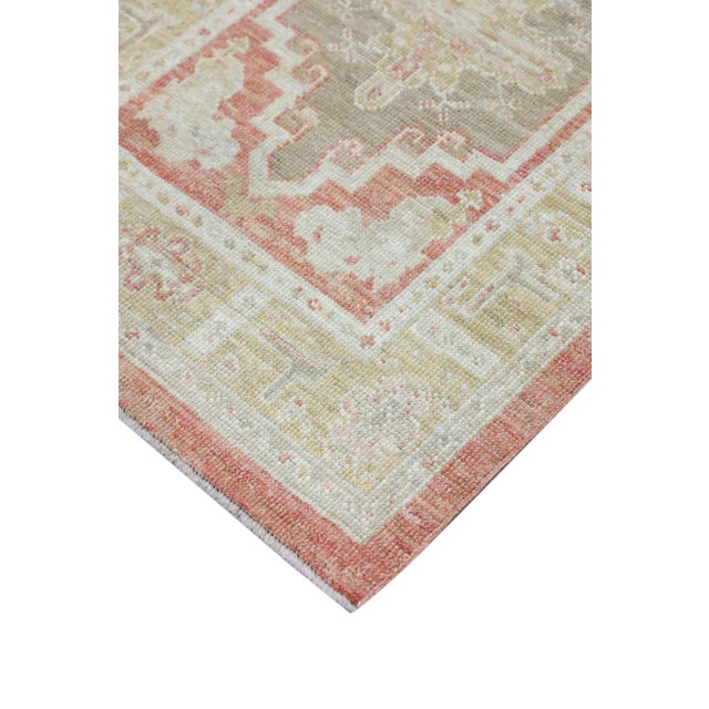 Turkish Oushak Rug Soft Coral & Olive Handwoven Wool Rug 2'11" X 4'3" This Turkish Oushak rug is crafted from handwoven...