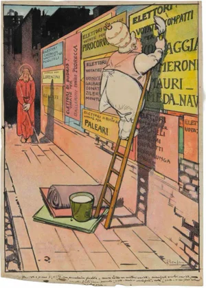 Gabriele Galantara, Political Posters, Mixed Media Drawing, 1909