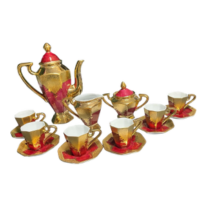 Vintage Limoges China Red & 22k Gold Espresso/Tea Set – 15 Pc