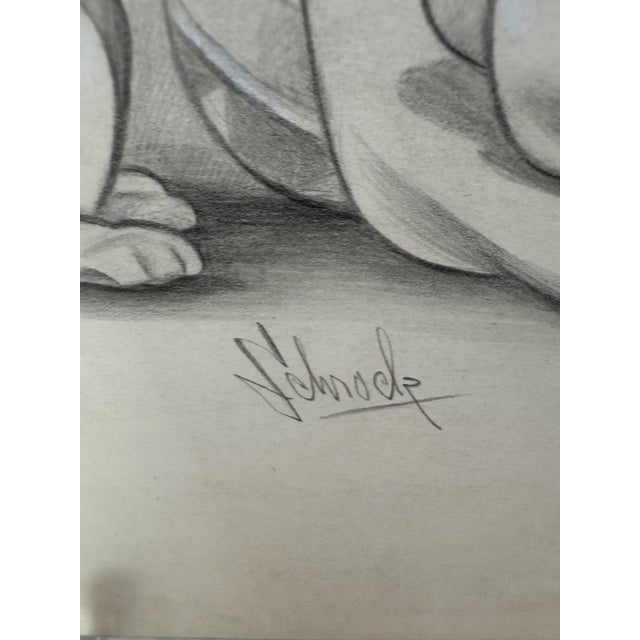 1940s 1940s Original Signed Graphite Illustration of Boy With Dog and Christmas Wreath, 12 × 9.5 In. For Sale - Image 5 of 6