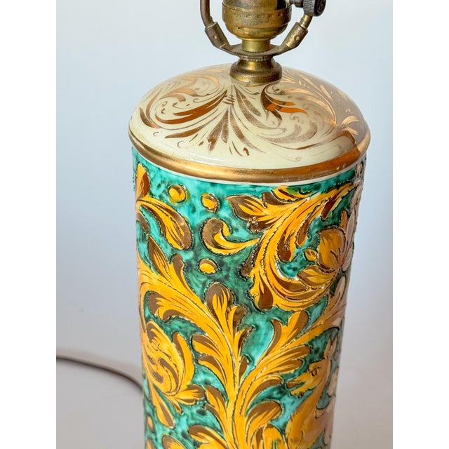 Vintage Italian Scraffito Table Lamp With Gilt Glaze Detail For Sale - Image 4 of 15