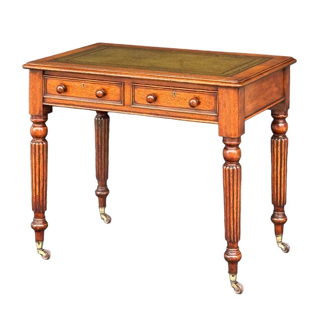 Gillows of Lancaster & London William IV Library Table or Writing Desk of Patinated Oak With Inset Leather Top For Sale - Image 4 of 12