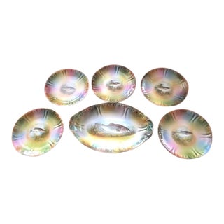 Antique German Game Fish Platter & Plates Set For Sale