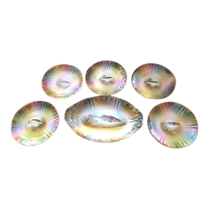 Antique German Game Fish Platter & Plates Set