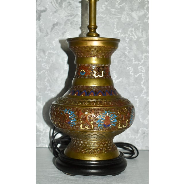 Japanese Vintage Champleve Japanese Style Electric Table Lamp For Sale - Image 3 of 13