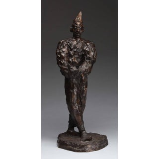 Agnes Yarnall, Clown Holding Teddy Bear, Unique Bronze Expressionist Sculpture For Sale