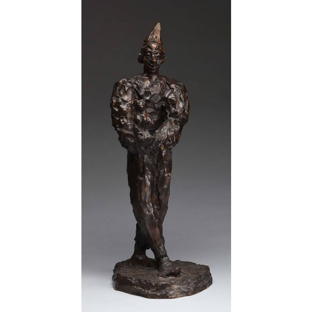 Agnes Yarnall, Clown Holding Teddy Bear, Unique Bronze Expressionist Sculpture For Sale