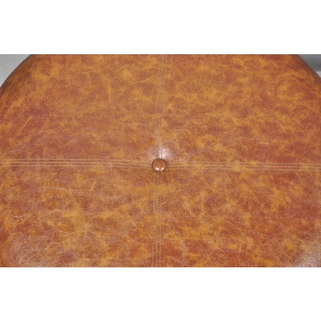 Contemporary Modern Moroccan Style Brown Faux Leather Round Storage Ottoman Pair For Sale In Philadelphia - Image 6 of 15