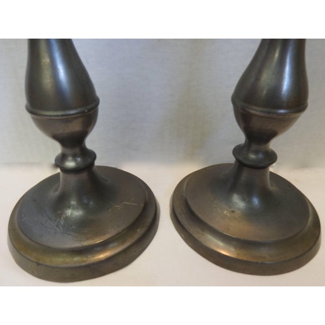 Pair of Tall Pewter Candlesticks in the Colonial Style Chairish