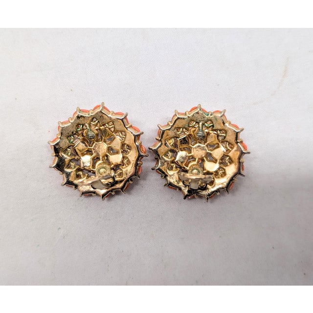 Orange Vintage 1958 Signed Crown Trifari Faux-Coral & Pearl Clip Earrings-2 Pieces For Sale - Image 8 of 8